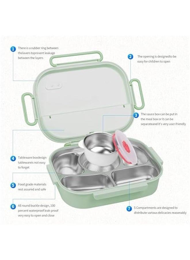 MIXDE - Bento Box For Kids & Adults, Stainless Steel Lunch Box With 5-Compartment, Insulated Lunch Bag, Soup Bowl, Spoon & Chopsticks. Microwave Save, Leak-Proof, BPA-Free, Dishwasher Save (Blue) - Image 1