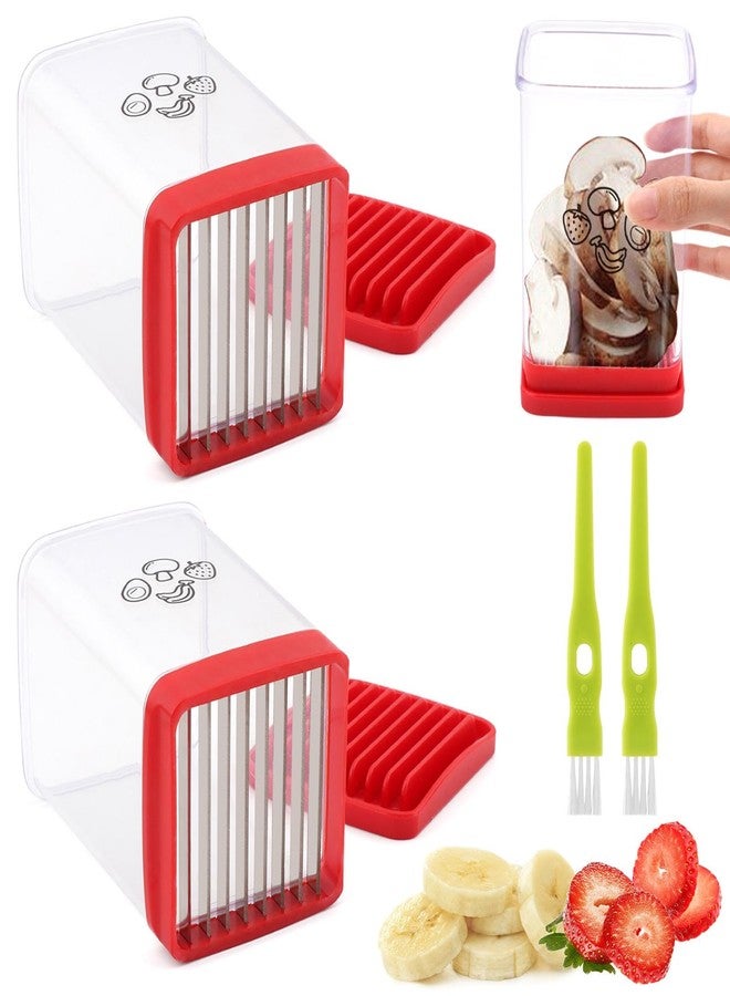 Restynic 2Pcs Stainless Steel Cup Fruit Slicer - Egg, Strawberry & Banana Cutter with Detachable Push Plate Brushes | Vegetable Salad Prep Tool for Kitchen, Fast Effortless Slicing - Image 3