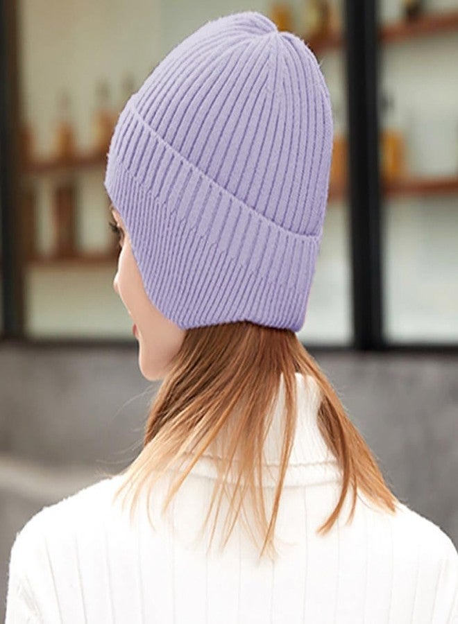 Richmen Women Winter Beanie Knit Hats Earflaps Helmet Liner Skull Caps Soft Wool Warm Slouchy Casual Outdoor Woolen Ear Covers Head Warmer for Men | Freesize (Purple) - Image 3