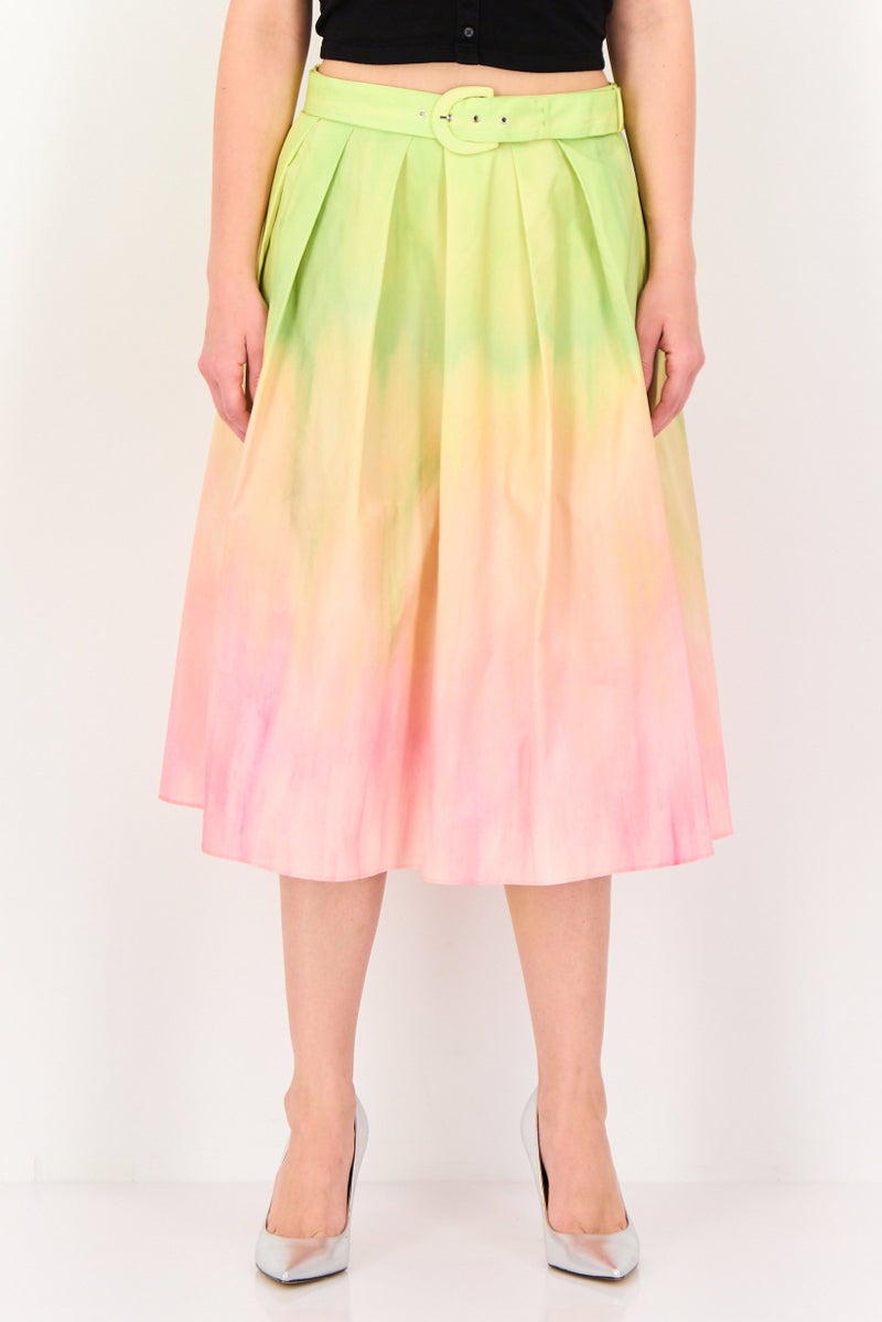Femi9 تنورة ميدي ملونة مزينة بحزام للنساء - Image 1