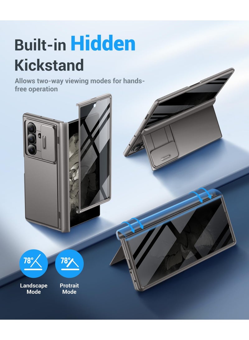 بيرفي غطاء زد فولد 7 مع واقي شاشة للخصوصية، مزود بحامل مخفي وغطاء منزلق للكاميرا وحماية للمفصلة، تصميم نحيف صلب مضاد للصدمات والتجسس، متوافق مع سامسونج جالاكسي زد فولد 7، باللون الرمادي - Image 3