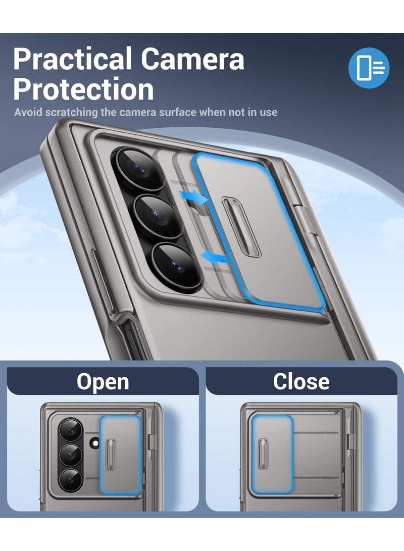 بيرفي غطاء زد فولد 7 مع واقي شاشة للخصوصية، مزود بحامل مخفي وغطاء منزلق للكاميرا وحماية للمفصلة، تصميم نحيف صلب مضاد للصدمات والتجسس، متوافق مع سامسونج جالاكسي زد فولد 7، باللون الرمادي - Image 4