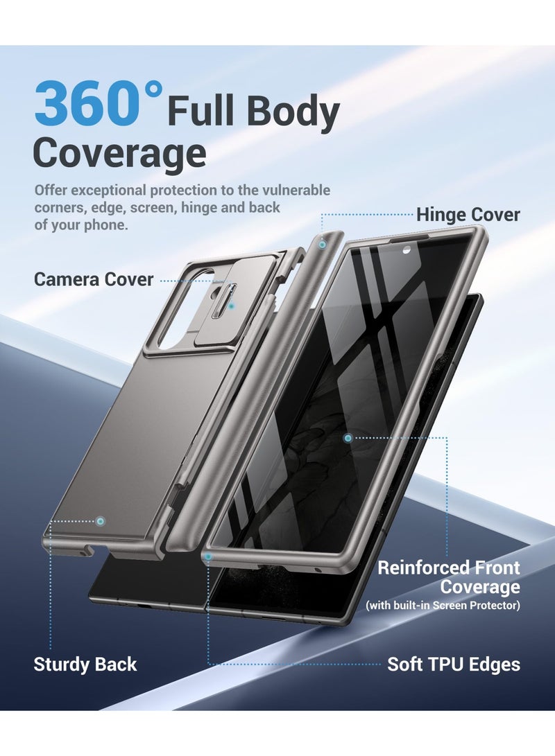 بيرفي غطاء زد فولد 7 مع واقي شاشة للخصوصية، مزود بحامل مخفي وغطاء منزلق للكاميرا وحماية للمفصلة، تصميم نحيف صلب مضاد للصدمات والتجسس، متوافق مع سامسونج جالاكسي زد فولد 7، باللون الرمادي - Image 5
