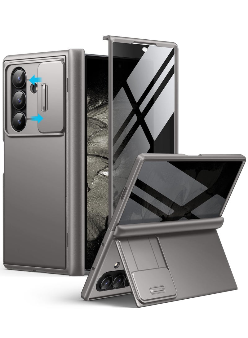 بيرفي غطاء زد فولد 7 مع واقي شاشة للخصوصية، مزود بحامل مخفي وغطاء منزلق للكاميرا وحماية للمفصلة، تصميم نحيف صلب مضاد للصدمات والتجسس، متوافق مع سامسونج جالاكسي زد فولد 7، باللون الرمادي - Image 1