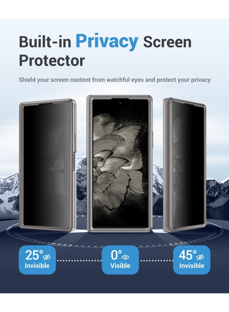 بيرفي غطاء زد فولد 7 مع واقي شاشة للخصوصية، مزود بحامل مخفي وغطاء منزلق للكاميرا وحماية للمفصلة، تصميم نحيف صلب مضاد للصدمات والتجسس، متوافق مع سامسونج جالاكسي زد فولد 7، باللون الرمادي - Image 2