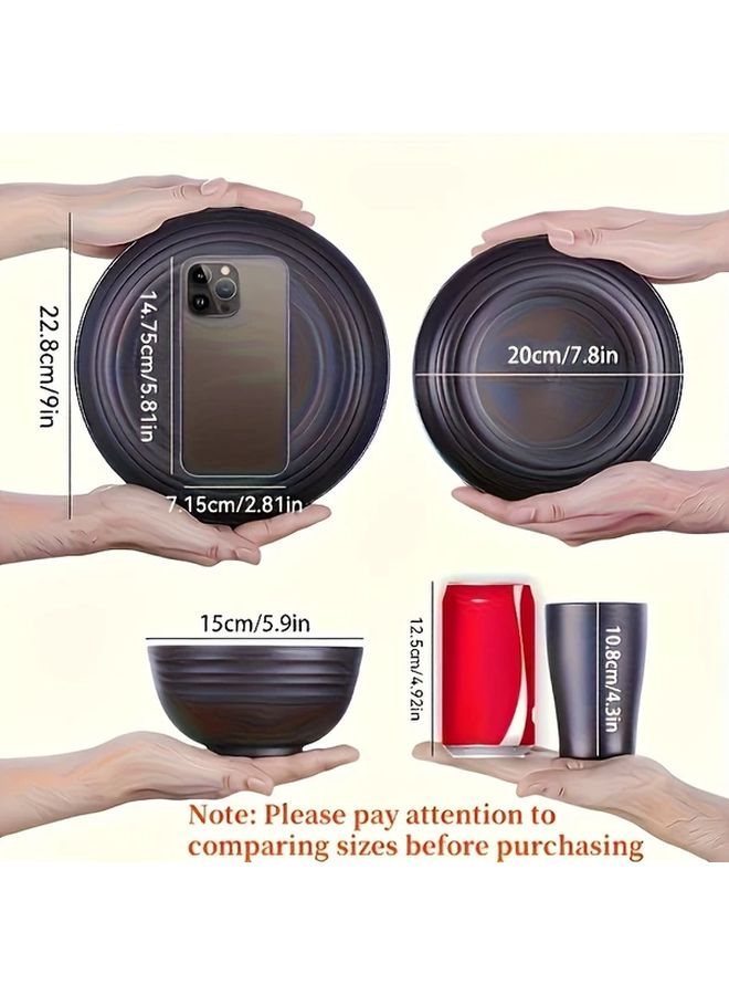 طقم عشاء أسود من 4 قطع: أطباق، أوعية، أكواب، آمن للاستخدام في الميكروويف والغسالة الأوتوماتيكية - Image 4