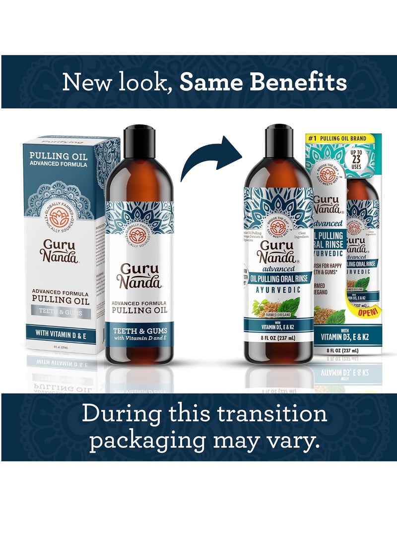 GuruNanda GuruNanda Advanced Oil Pulling with Tongue Scraper - Natural Alcohol-Free Mouthwash with Coconut Oil, Vitamins D & E for Healthy Teeth & Gums(8 Fl Oz)  - Image 2
