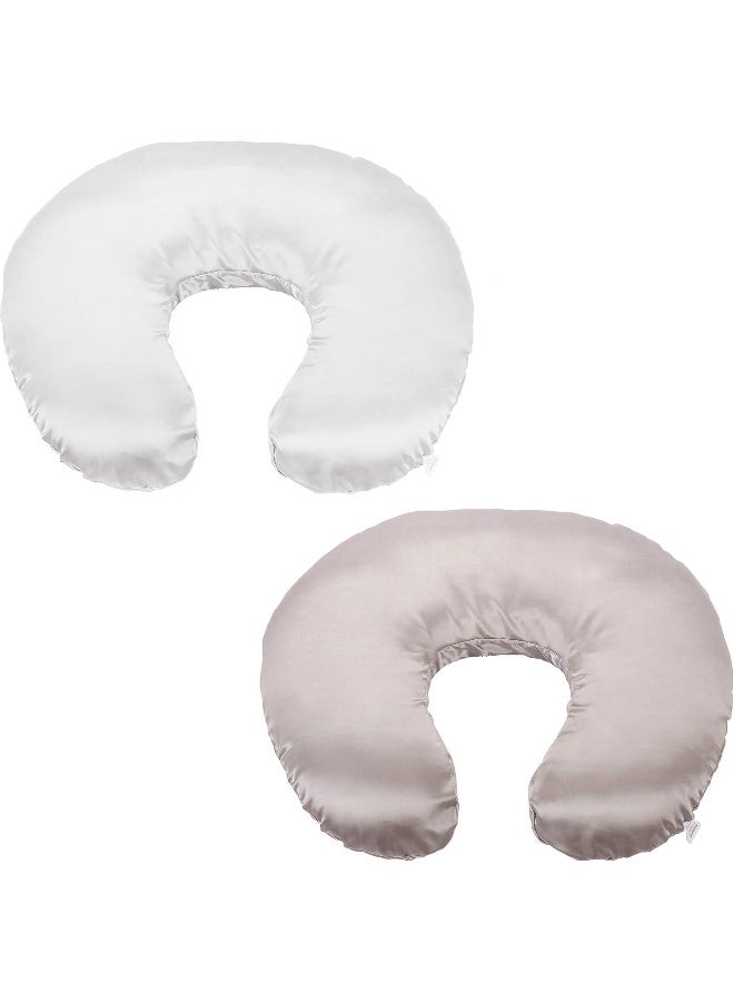 Pro Goleem Satin Nursing Pillow Cover 2 Pack Soft Silk Feeling Feeding Pillow Slipcover for Breastfeeding Moms Fits Standard Infant Nursing Pillow or Positioner Gray and White - Image 1