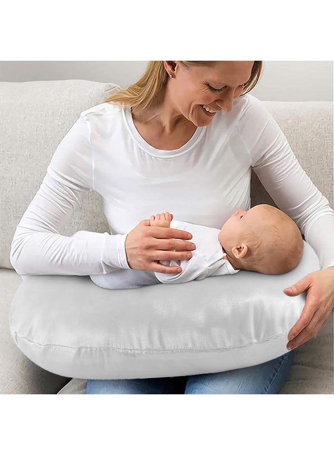 Pro Goleem Satin Nursing Pillow Cover 2 Pack Soft Silk Feeling Feeding Pillow Slipcover for Breastfeeding Moms Fits Standard Infant Nursing Pillow or Positioner Gray and White - Image 2