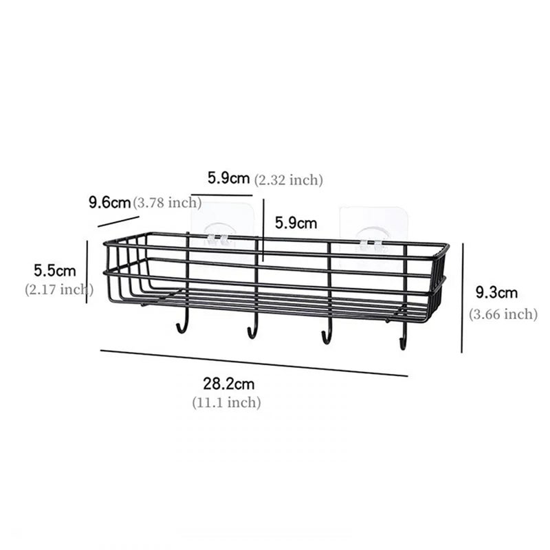 Arena Steel Self-Adhesive Multipurpose Bathroom Shelf for Wall with Hooks/Towel Holder/Rack/Bathroom Organiser Accessories-Wall Mount - Pack of 1 (Black) - Image 2