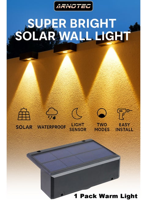 مصباح جداري يعمل بالطاقة الشمسية فائق السطوع في الهواء الطلق، مصباح جداري بتصميم ساحة الحديقة، مصباح جو فناء المنزل (ضوء دافئ)