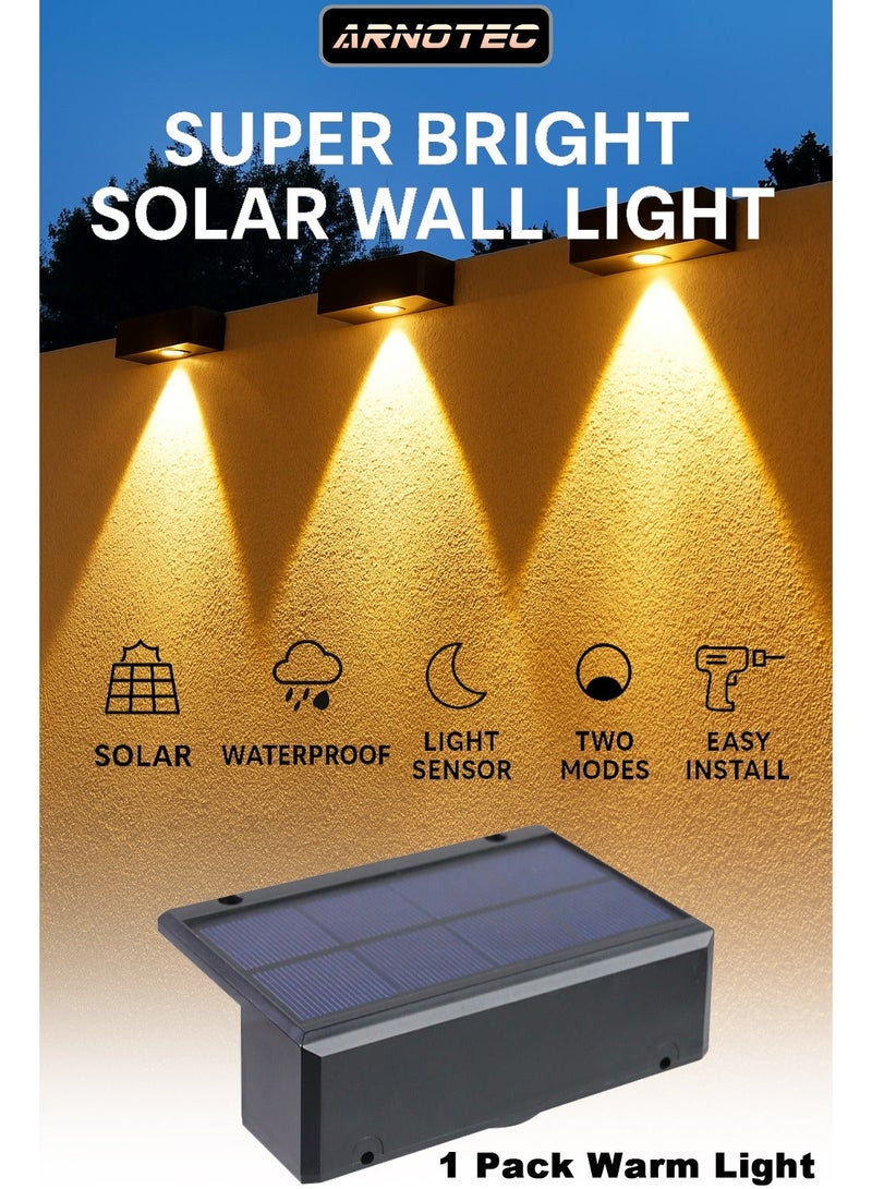 ARNOTEC Super Bright Solar Wall Lights Outdoor Waterproof, Warm White LED Solar Powered Wall Lamps with Up & Down Lighting, Decorative Garden Yard Fence Porch Stair Lights for Home Courtyard – 1 Pack - Image 2