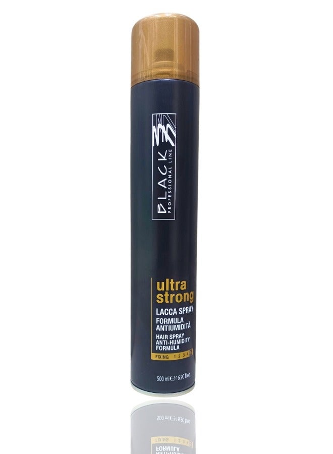 BLACK PROFESSIONAL LINE Ultra Strong LACCA SPRAY  FORMULA ANTIUMIDITA Hair Spray Anti-Humidity Formula 500ml