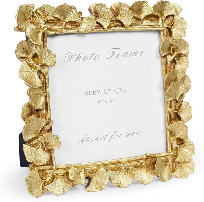 Cuspin 6x6 Picture Frame Vintage Gold Frames, Gold Ornate Leaf Textured Hand-Crafted Resin with Glass Front Antique Photo Frame for Tabletop Display, Retro Design Home Decor - Image 1