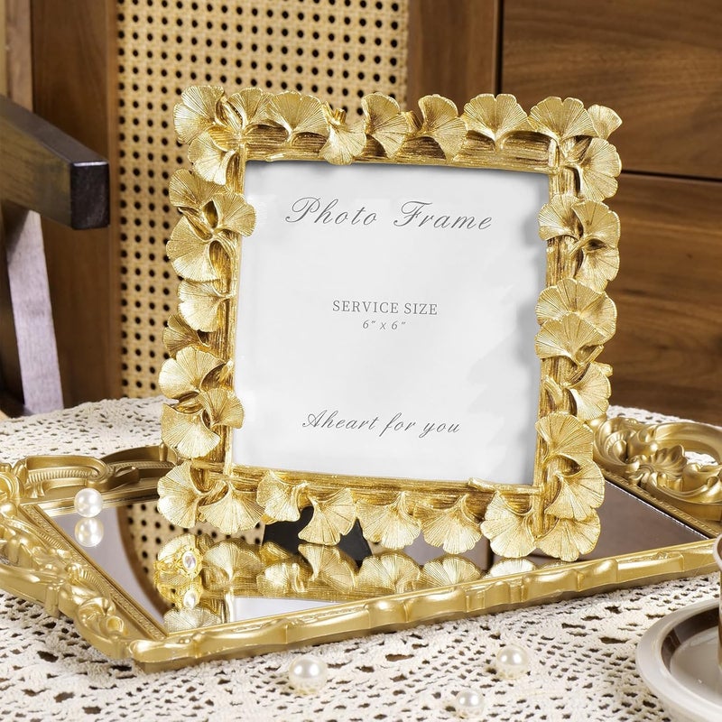 Cuspin 6x6 Picture Frame Vintage Gold Frames, Gold Ornate Leaf Textured Hand-Crafted Resin with Glass Front Antique Photo Frame for Tabletop Display, Retro Design Home Decor - Image 4