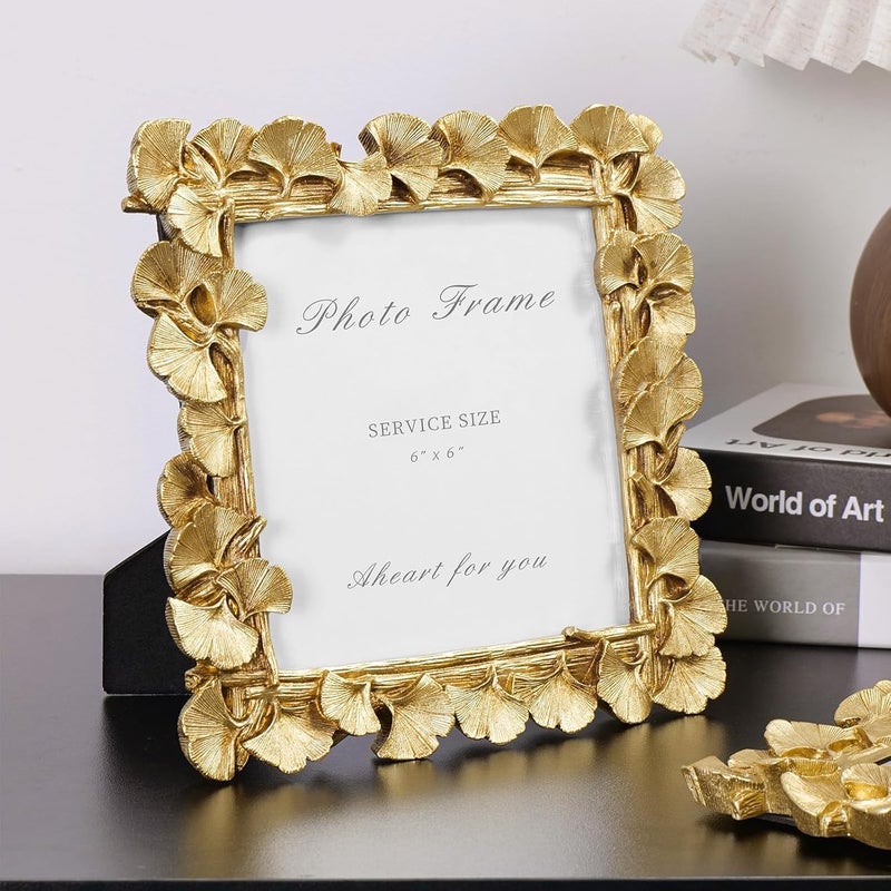 Cuspin 6x6 Picture Frame Vintage Gold Frames, Gold Ornate Leaf Textured Hand-Crafted Resin with Glass Front Antique Photo Frame for Tabletop Display, Retro Design Home Decor - Image 3