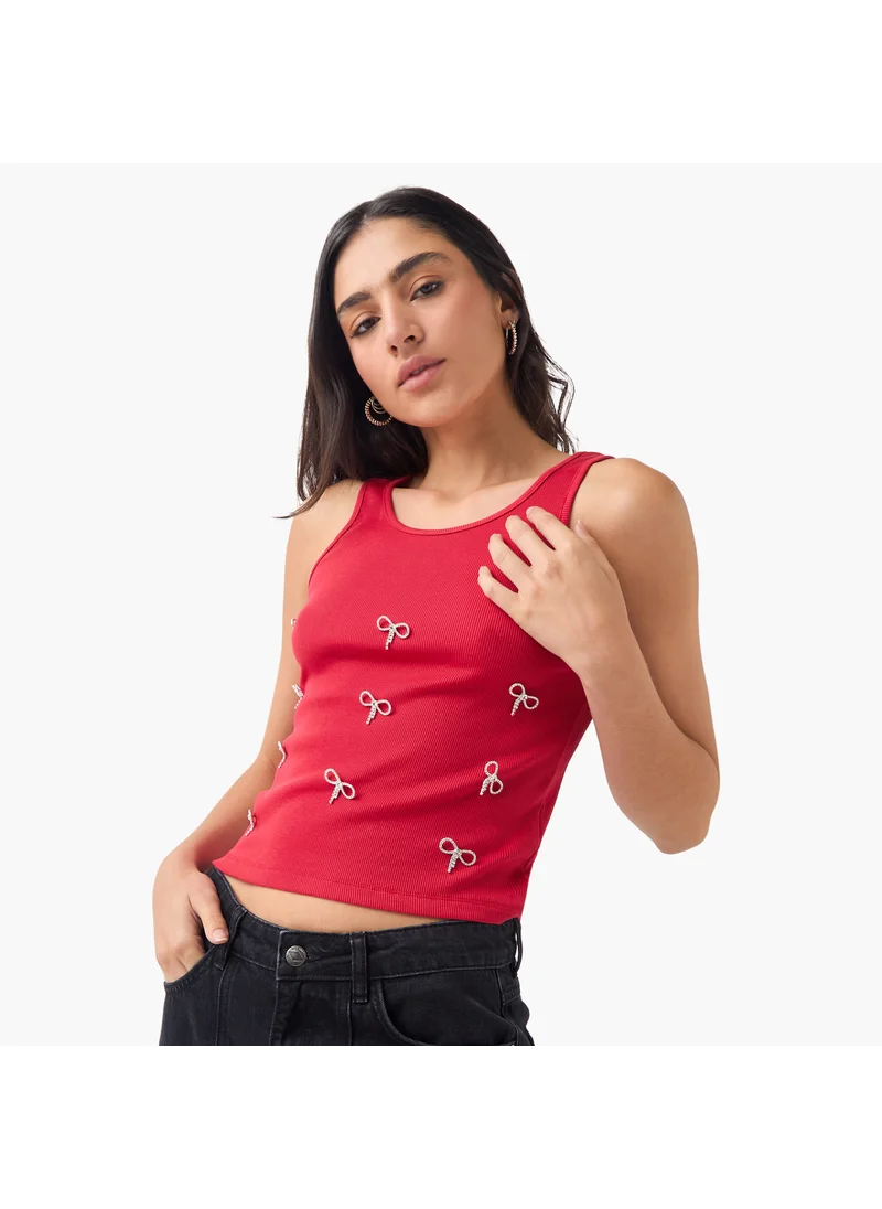 تواكستريمز 2Xtremz Ribbed Bow Embellished Sleeveless Top