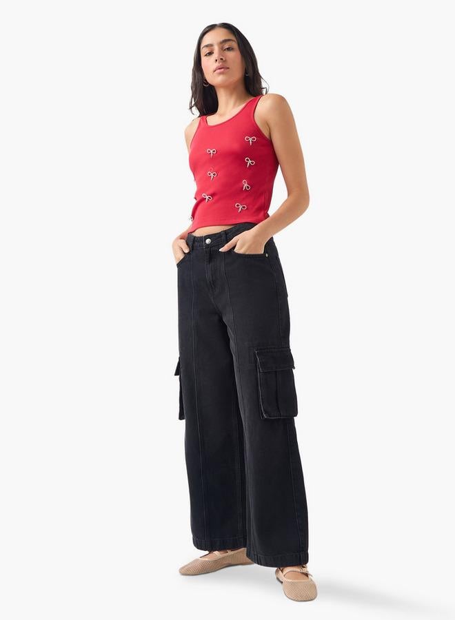 تواكستريمز بلوزة بدون أكمام مزينة بفيونكة مضلعة - Image 2