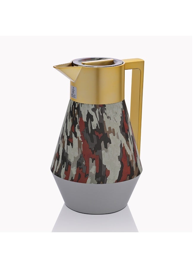 السيف غاليري ترمس ليديا برو إفرست، 1 لتر، نقش ملون، حافظة داخلية زجاج حراري، هيكل خارجي بلاستيك - رمادي فاتح