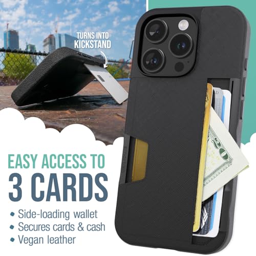 Smartish® iPhone 16 Pro Wallet Case - Wallet Slayer Vol. 2 [Slim + Protective] Credit Card Holder w/Kickstand - Drop Tested Hidden Card Slot Cover Compatible w/Apple iPhone 16 Pro - Black Tie Affair - Image 2