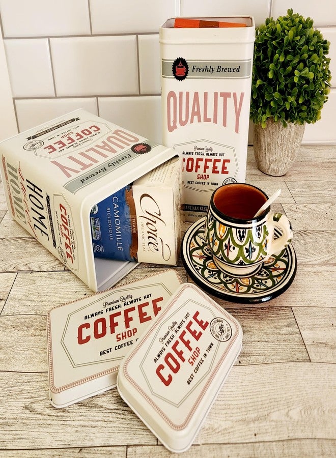 hadaaya Farmhouse Coffee Storage Container Set with Lids - Tall Rectangular Canisters for Coffee Pods & Tea Bags- Airtight White Kitchen Canister Set - Image 2