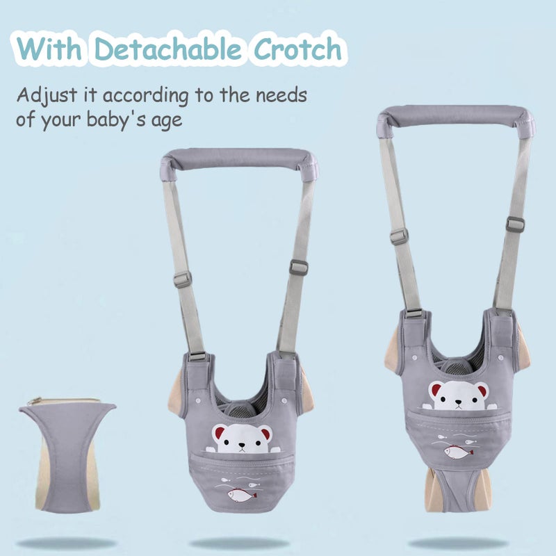 Ocanoiy Baby Walking Harness Handheld Baby Walker Assistant Belt Adjustable Toddler Infant Walker Safety Harnesses Standing Up and Walking Learning Helper with Detachable Crotch for 9-24 Month (Gray) - Image 4