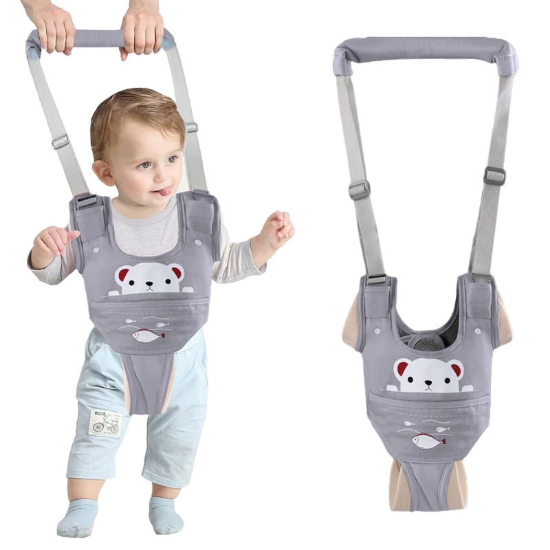 Ocanoiy Baby Walking Harness Handheld Baby Walker Assistant Belt Adjustable Toddler Infant Walker Safety Harnesses Standing Up and Walking Learning Helper with Detachable Crotch for 9-24 Month (Gray) - Image 1