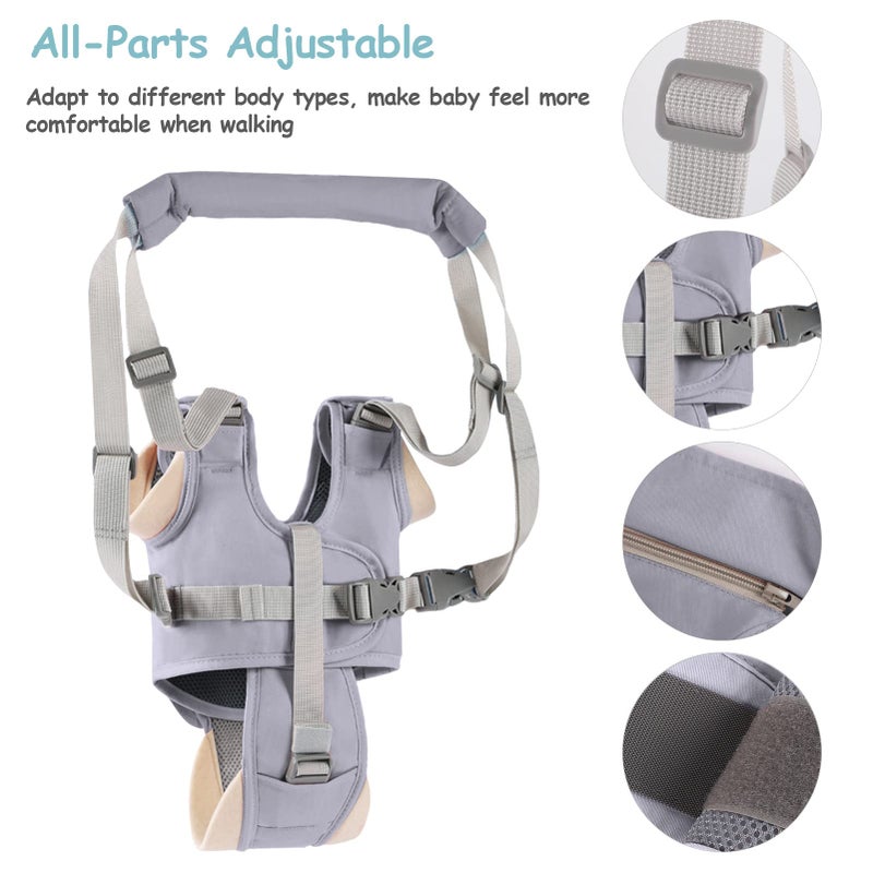 Ocanoiy Baby Walking Harness Handheld Baby Walker Assistant Belt Adjustable Toddler Infant Walker Safety Harnesses Standing Up and Walking Learning Helper with Detachable Crotch for 9-24 Month (Gray) - Image 3