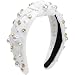 WantGor Pearl Knotted Headband Women Rhinestone Embellished Hairband Elegant Wide Top Knot Bride Headbands Headpieces Party Fashion Elegant Ladies Hair Band Hair Hoop Accessories White - Image 2