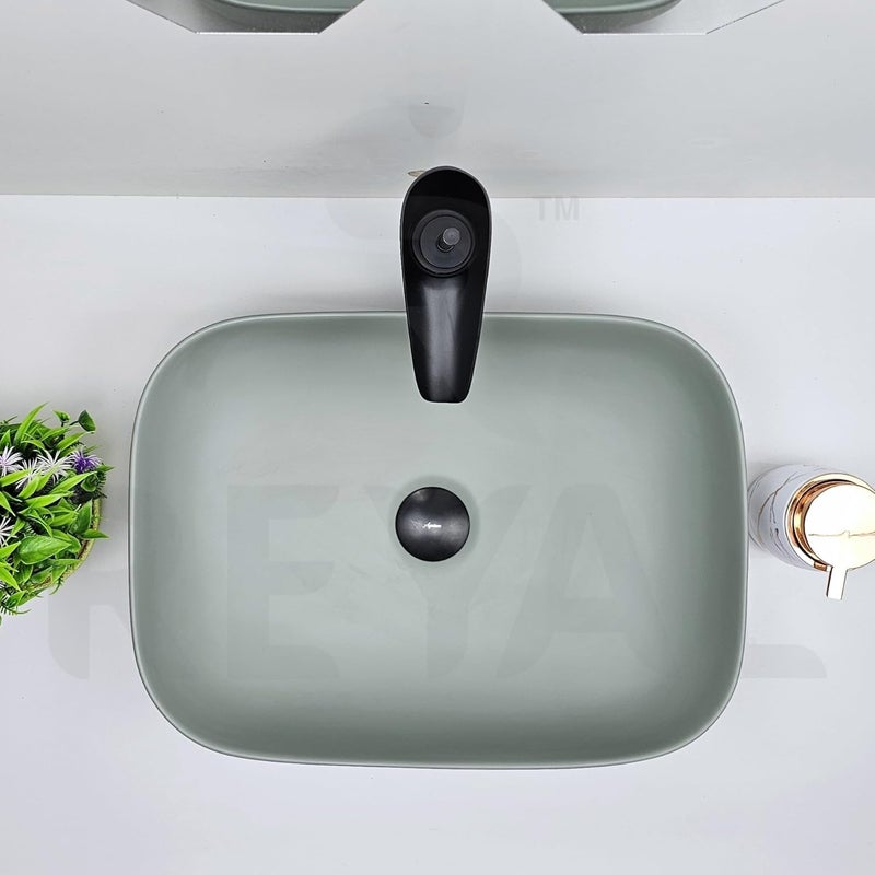 Reyal Modern Color Table Top Wash Basin 13 x 18 x 5 Countertop Vessel Sink Bathroom Sink Wash Basin over counter MATTE MINT - Image 3
