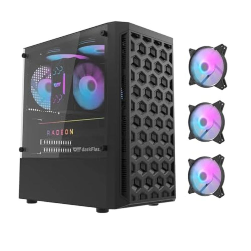 DK300M M-ATX, ITX Tempered Glass Gaming PC Case, 3 RGB Fans Pre-Installed, Supports 240MM Radiator, HDD and SSD Slots, USB 3.0x1, USB 2.0 x2, HD AUDIO and Power, PC Case - Image 1