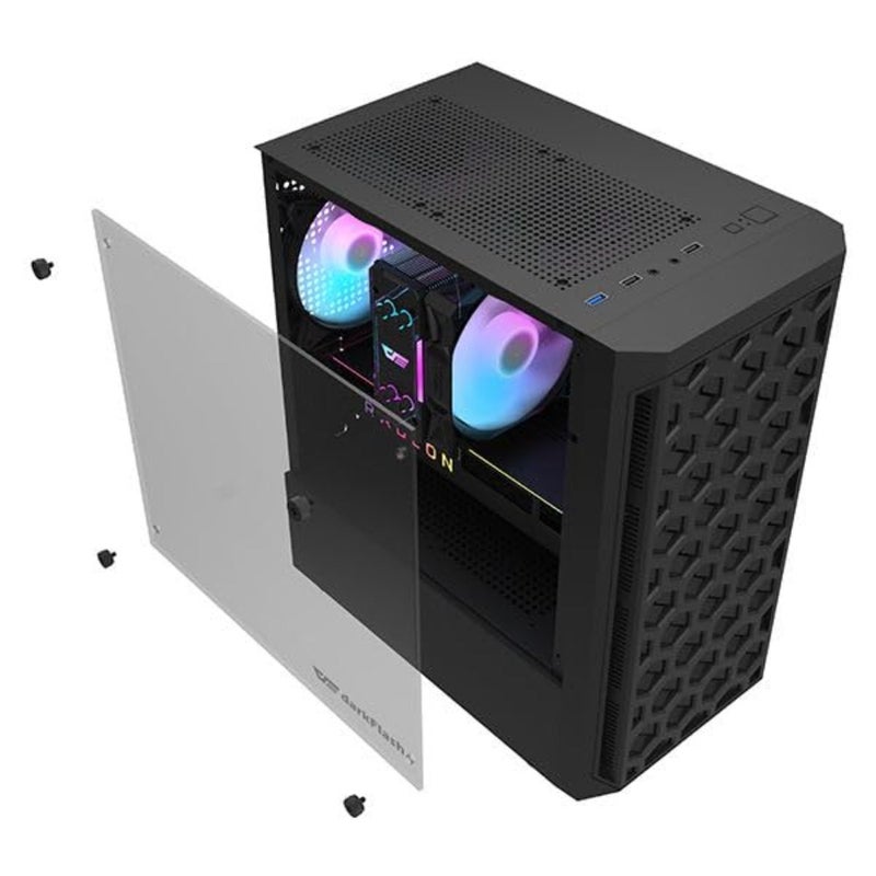 DK300M M-ATX, ITX Tempered Glass Gaming PC Case, 3 RGB Fans Pre-Installed, Supports 240MM Radiator, HDD and SSD Slots, USB 3.0x1, USB 2.0 x2, HD AUDIO and Power, PC Case - Image 2