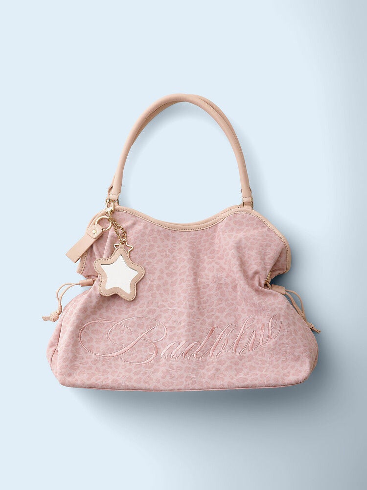 Korean New BadBlue Leopard Print Polka Dot Tote Bag with Embroidery, Shoulder Handbag for Commuting and Retro Underarm Style