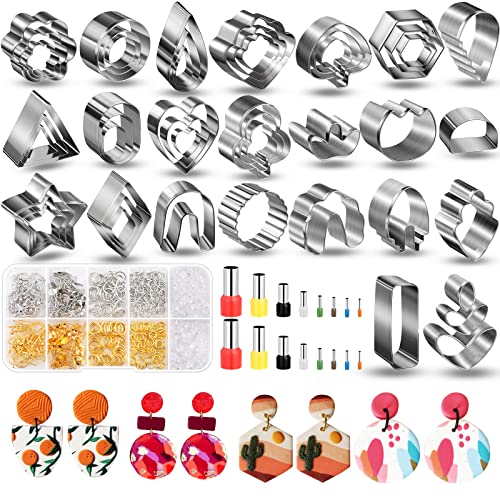 Cruzix Polymer Clay Cutters for Earrings Making, 705 PCS Clay Cutters Set with 49 Shapes Stainless Steel Clay Cutter Tools, 640 PCS Jewelry Accessories, 16 Circle Shape Earring Cutters for Polymer Clay - Image 1