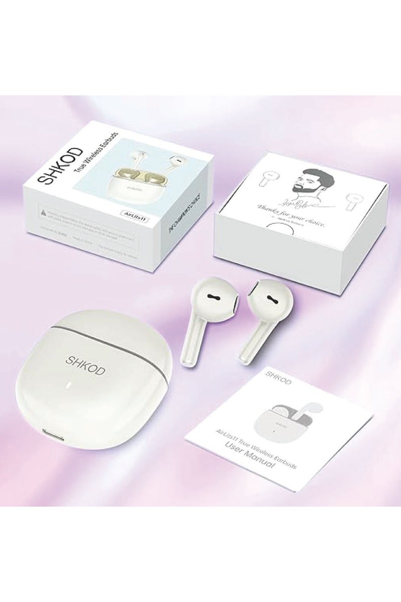 AirLits11 True Wireless Earbuds | Bluetooth 5.3 | ENC Noise Reduction | 38 Hours Playtime | Fast Charging | One Touch Control(Crescent White)