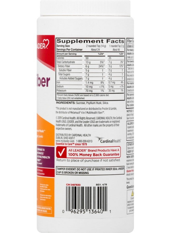 Leader Psyllium Husk Powder Supplement 4-in-1 Fiber for Digestive Health, Plant Based 100% Natural Psyllium Husk Daily Fiber, Gluten Free, Non-GMO, Compare to Meta-mucil Multihealth (13 OZ) - Image 4