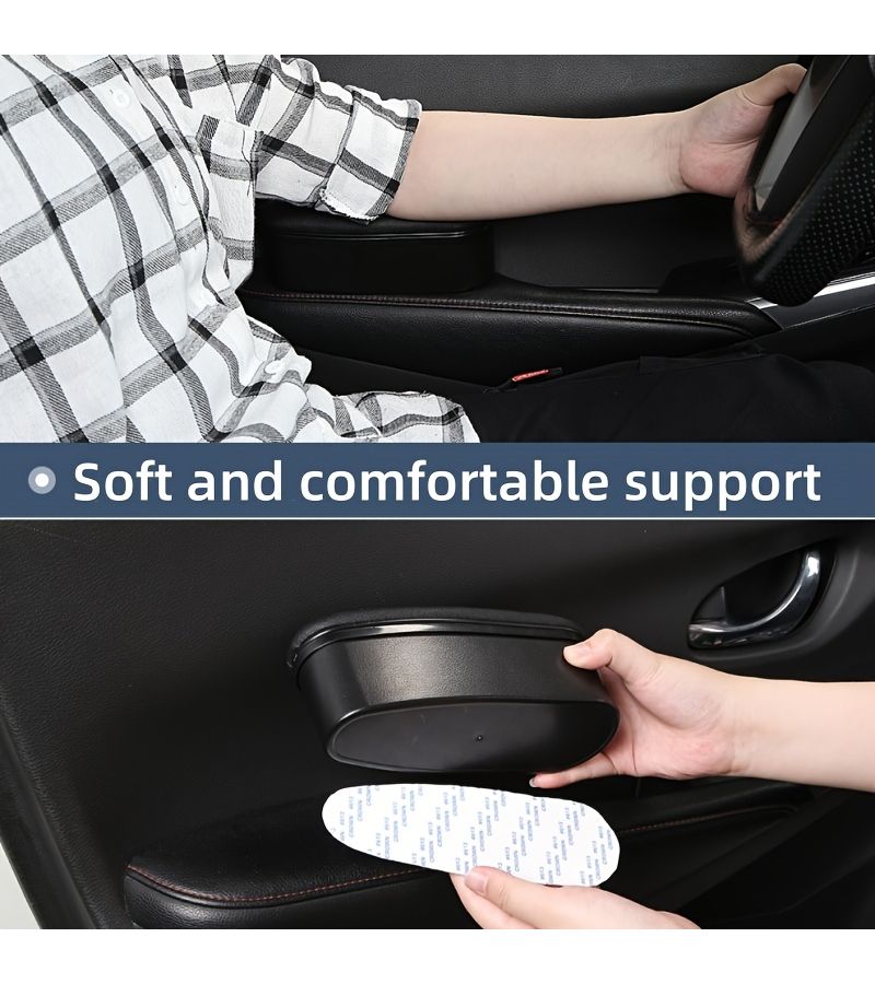 Black Universal Car Armrests Ergonomic Auto Interior Leather Arm Support Heightening Pad - Image 4