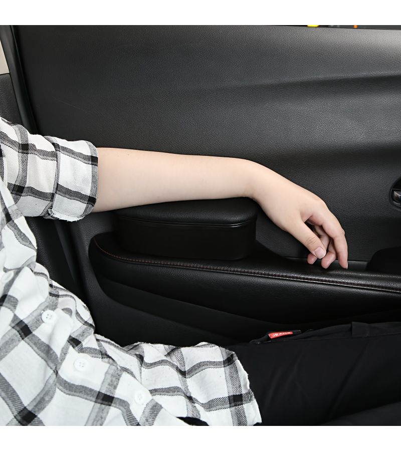 Black Universal Car Armrests Ergonomic Auto Interior Leather Arm Support Heightening Pad - Image 5