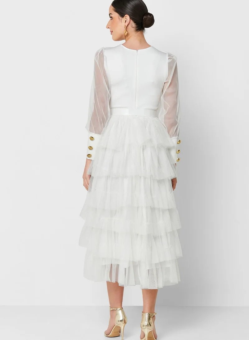 Khizana Mesh Sleeve Tiered Dress