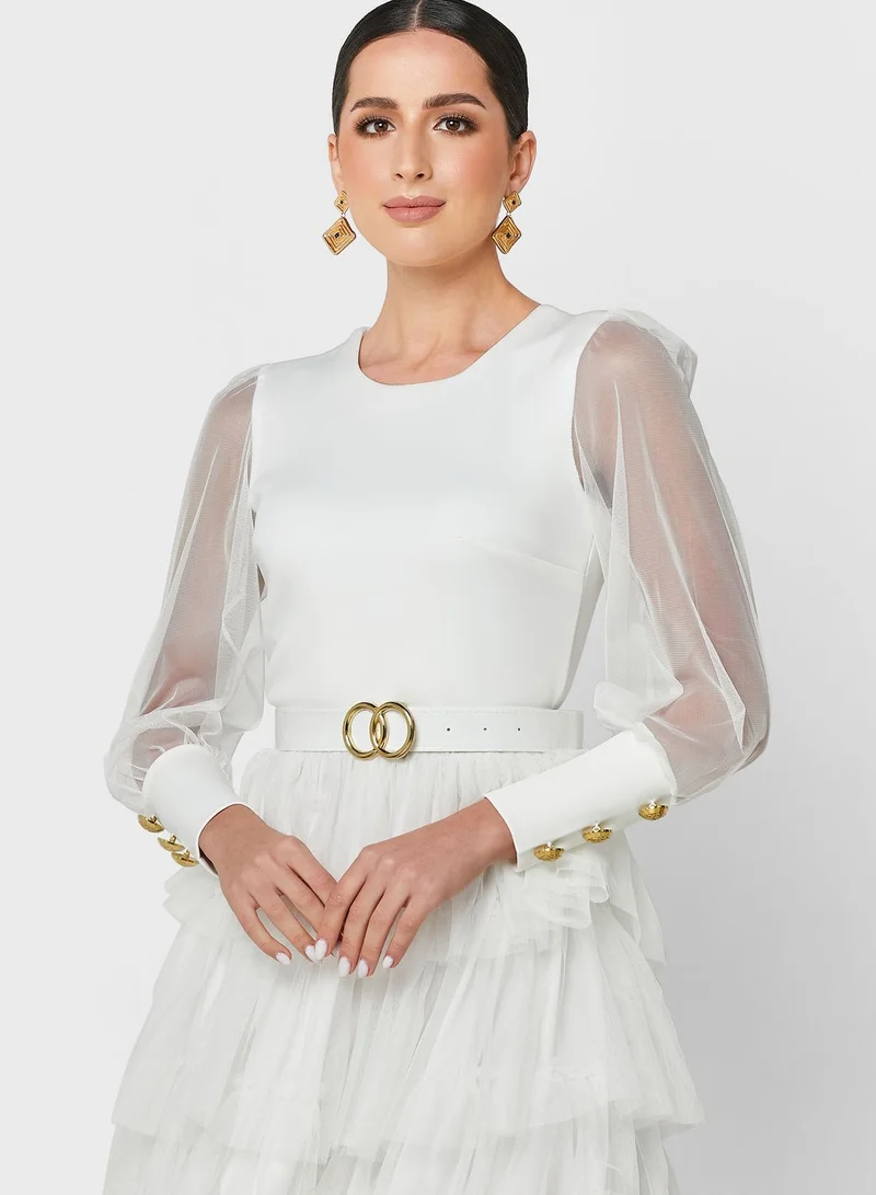 Khizana Mesh Sleeve Tiered Dress