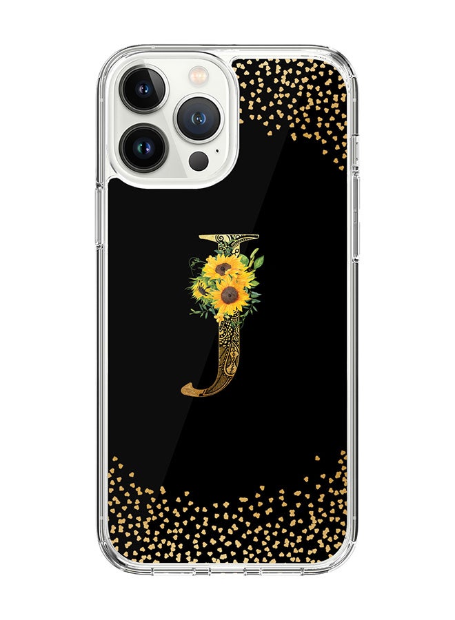 Stylizedd Classic Clear Case For iPhone 15 Pro Max, Hybrid Soft Case Thin Cover- Custom Monogram Initial Letter Mandala Floral Pattern Alphabet - J(Black) - Image 1
