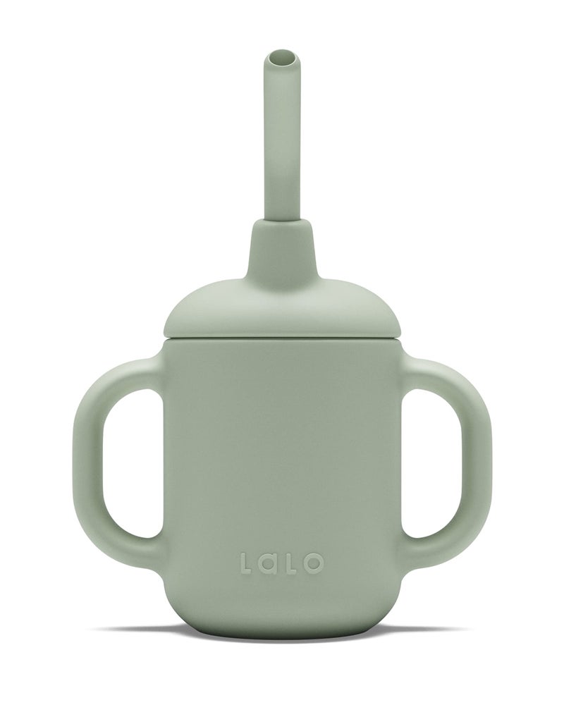 Lalo Little Cup NonToxic Silicone Straw Cup with Handles Baby and Toddler Sippy Cup Mini Cup and Straw Training System 4oz Sage