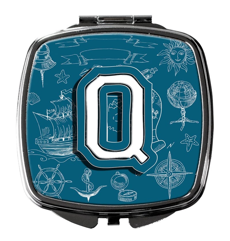 Caroline's Treasures CJ2014-QSCM Letter Q Sea Doodles Initial Alphabet Compact Mirror Decorative Travel Makeup Mirror for Women Girls Gifts Pocket Makeup Mirror Folding Handheld - Image 5
