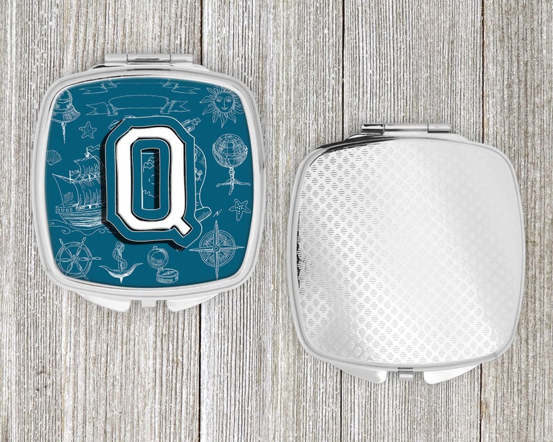 Caroline's Treasures CJ2014-QSCM Letter Q Sea Doodles Initial Alphabet Compact Mirror Decorative Travel Makeup Mirror for Women Girls Gifts Pocket Makeup Mirror Folding Handheld - Image 4