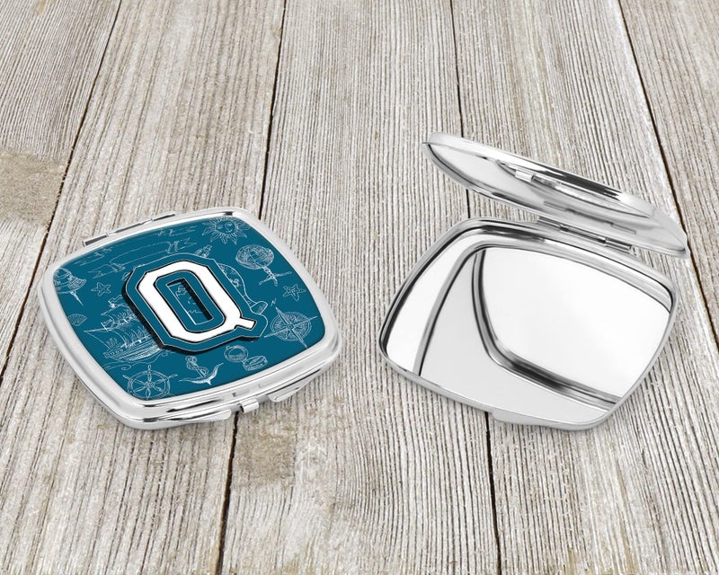 Caroline's Treasures CJ2014-QSCM Letter Q Sea Doodles Initial Alphabet Compact Mirror Decorative Travel Makeup Mirror for Women Girls Gifts Pocket Makeup Mirror Folding Handheld - Image 3