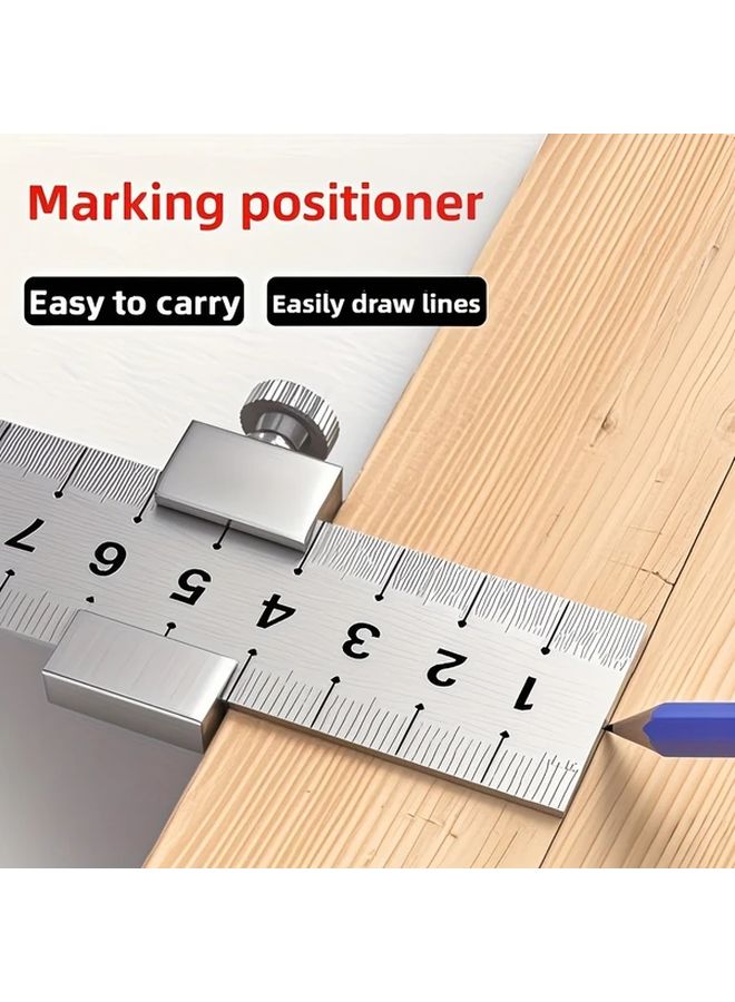 سدادة فضية ب سبيكة الألومنيوم مسطرة النجارة مع مقياس وضع علامات فولاذي دقيق - Image 2