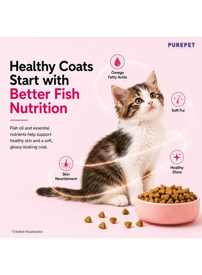 Purepet Kitten Dry Cat Food 1.2kg Pack | Tuna & Salmon Flavour | Active Behaviour | Hairball Control |Urinary Tract Health | Nutrient Rich | Minerals - Image 2