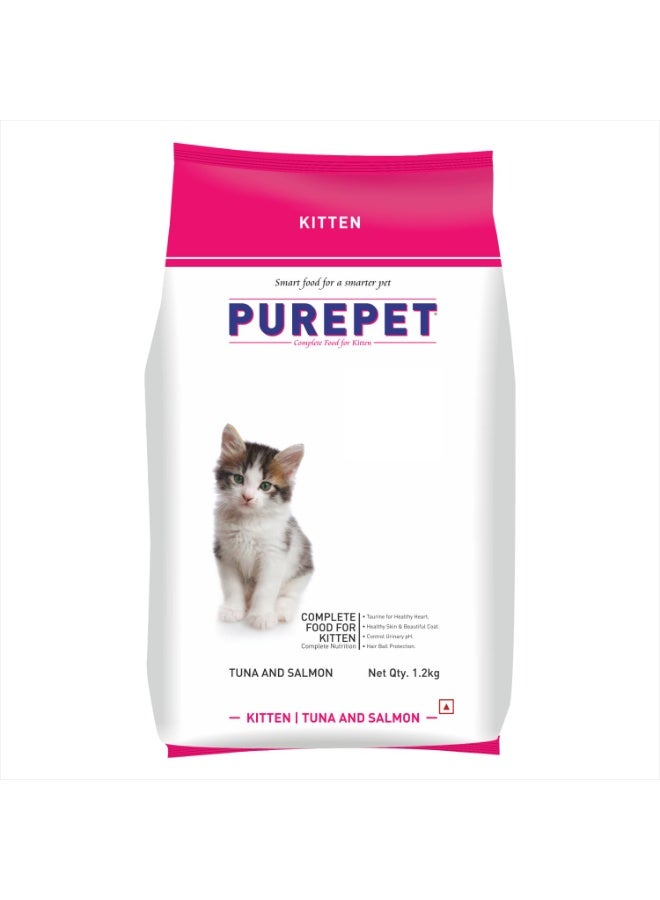 Purepet Kitten Dry Cat Food 1.2kg Pack | Tuna & Salmon Flavour | Active Behaviour | Hairball Control |Urinary Tract Health | Nutrient Rich | Minerals - Image 1