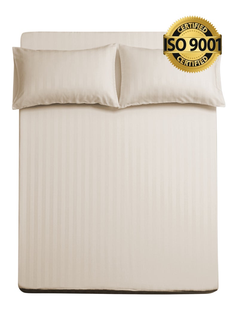 Master Home Textile King Microfiber Sheet Set, King Size 3 Pieces, Hotel Stripes design - Image 1