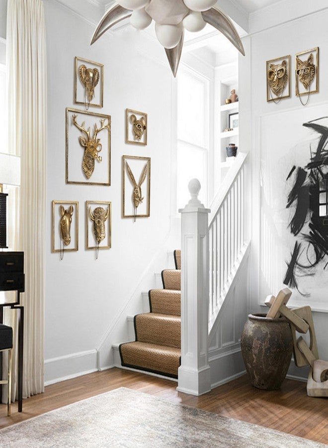 Newinhome زينة جدارية على شكل رؤوس حيوانات من نيوينهوم (إطار معدني هدية) منحوتات أرنب من الراتنج، زينة جدارية لعيد الفصح، تمثال جداري ذهبي عتيق لغرفة المعيشة وغرفة النوم والمكتب (أرنب) - Image 5